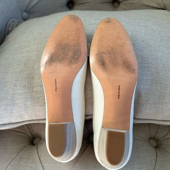 Vintage 90s Salvatore Ferragamo cream linen bow toe kitten heels women’s 7 1/2 - Picture 5 of 14